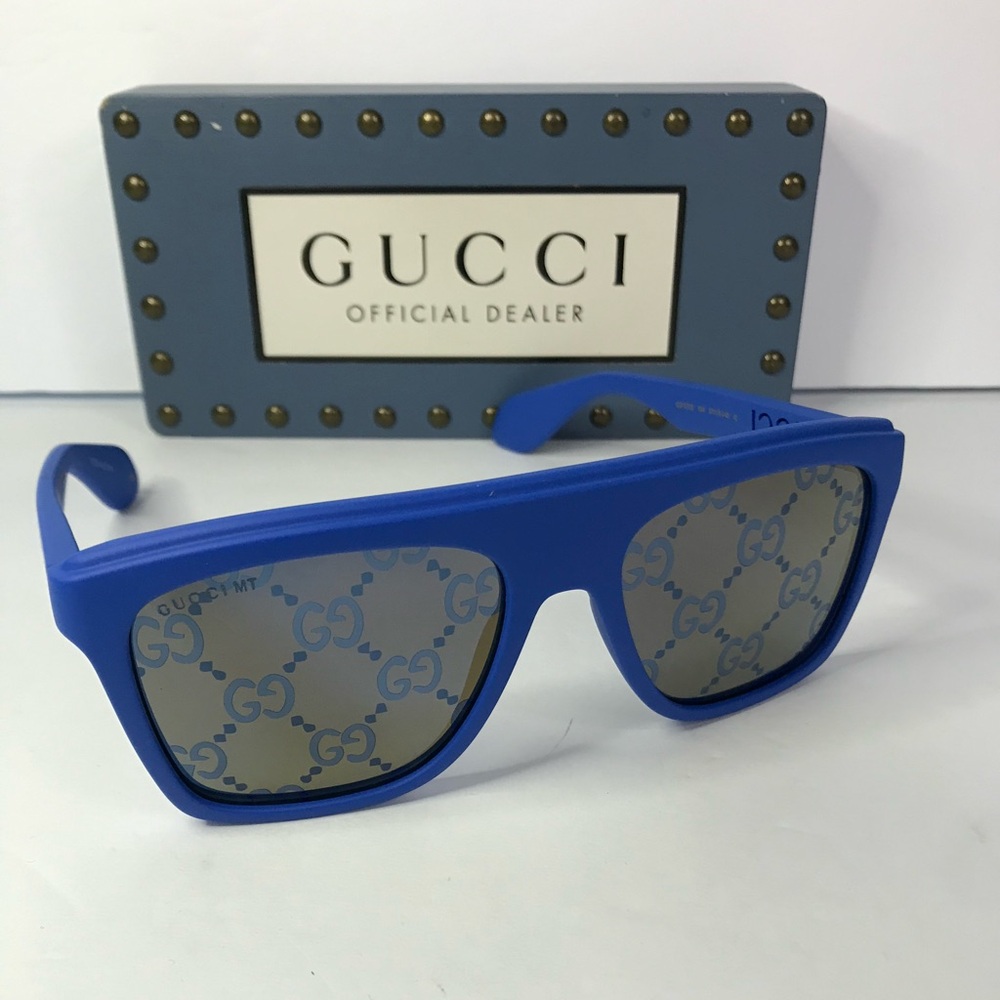 💯 Authentic - NEW Gucci GG1570S - 004 Blue Sunglasses - Picture 5 of 14